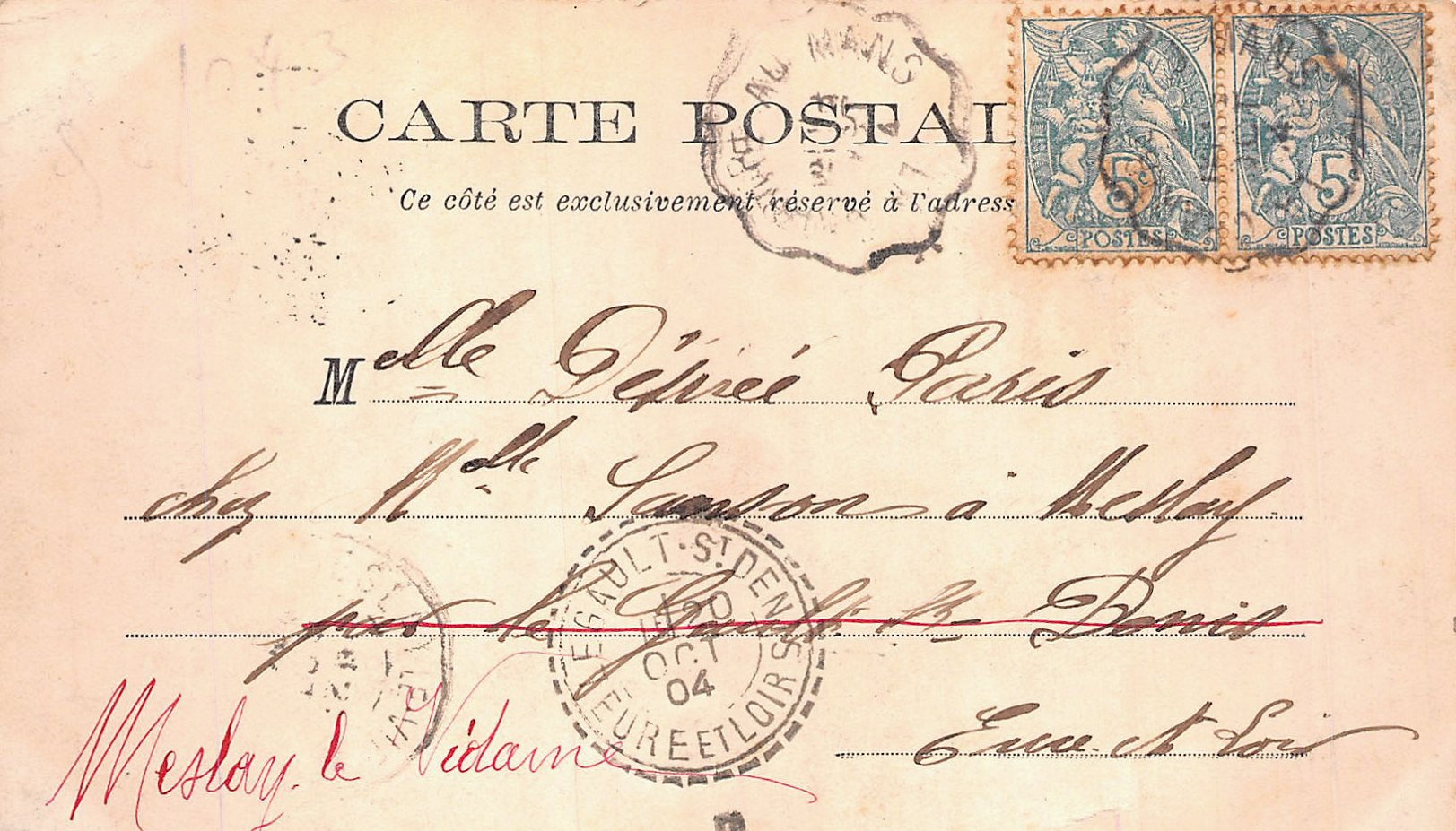Courrier-Convoyeur-Ligne du Tramway La Chartre au Mans carte postale de Challes Octobre 1904